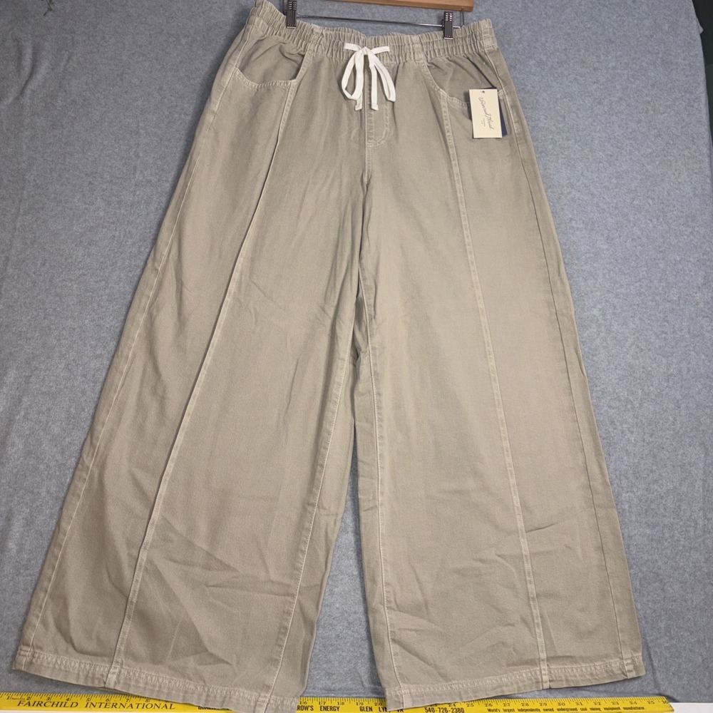 Universal Thread Khaki Green Wide Leg Drawstring Cotton Pants - Women's L